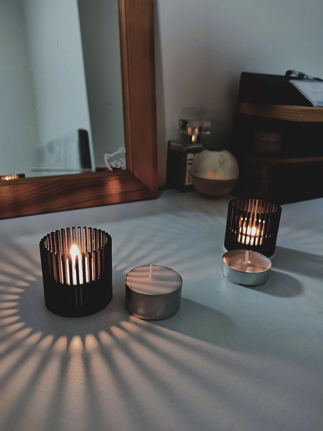 Shadow Pattern Tea Light Holder: Modern Home Decor (LED Included)