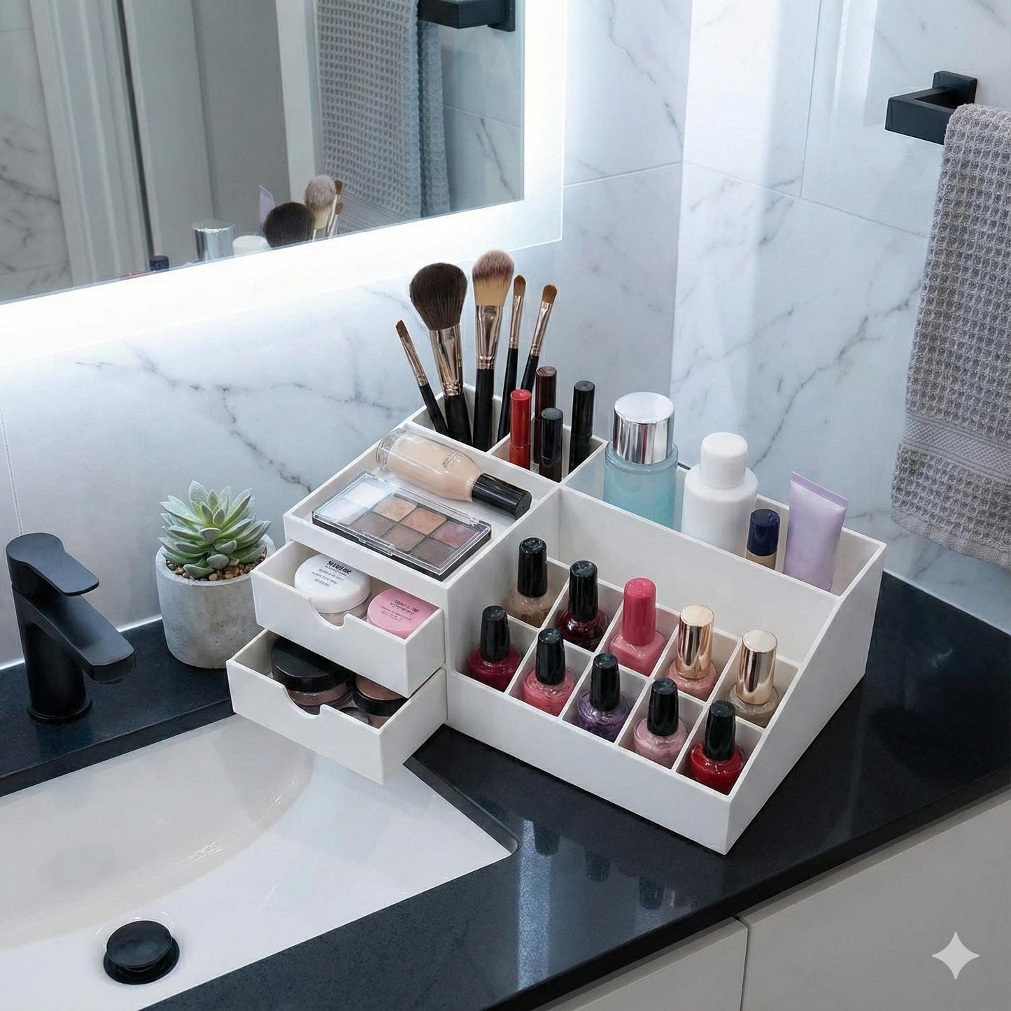 Compact Makeup Organizer with Drawers, Vanity & Bathroom Counter Organizer, Cosmetic Storage for Small Spaces