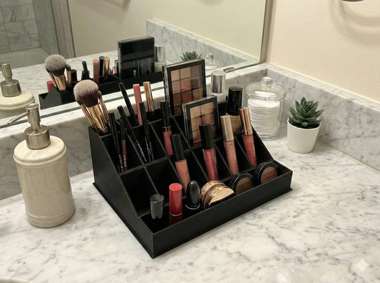 Makeup Organizer | Vanity Organizer | Cosmetic Storage Tray | Brush & Beauty Organizer