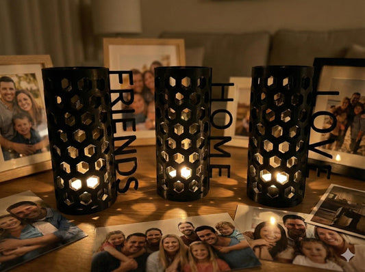 Hexagonal Tea Light Holder: Modern Home Decor with Inspiring Words