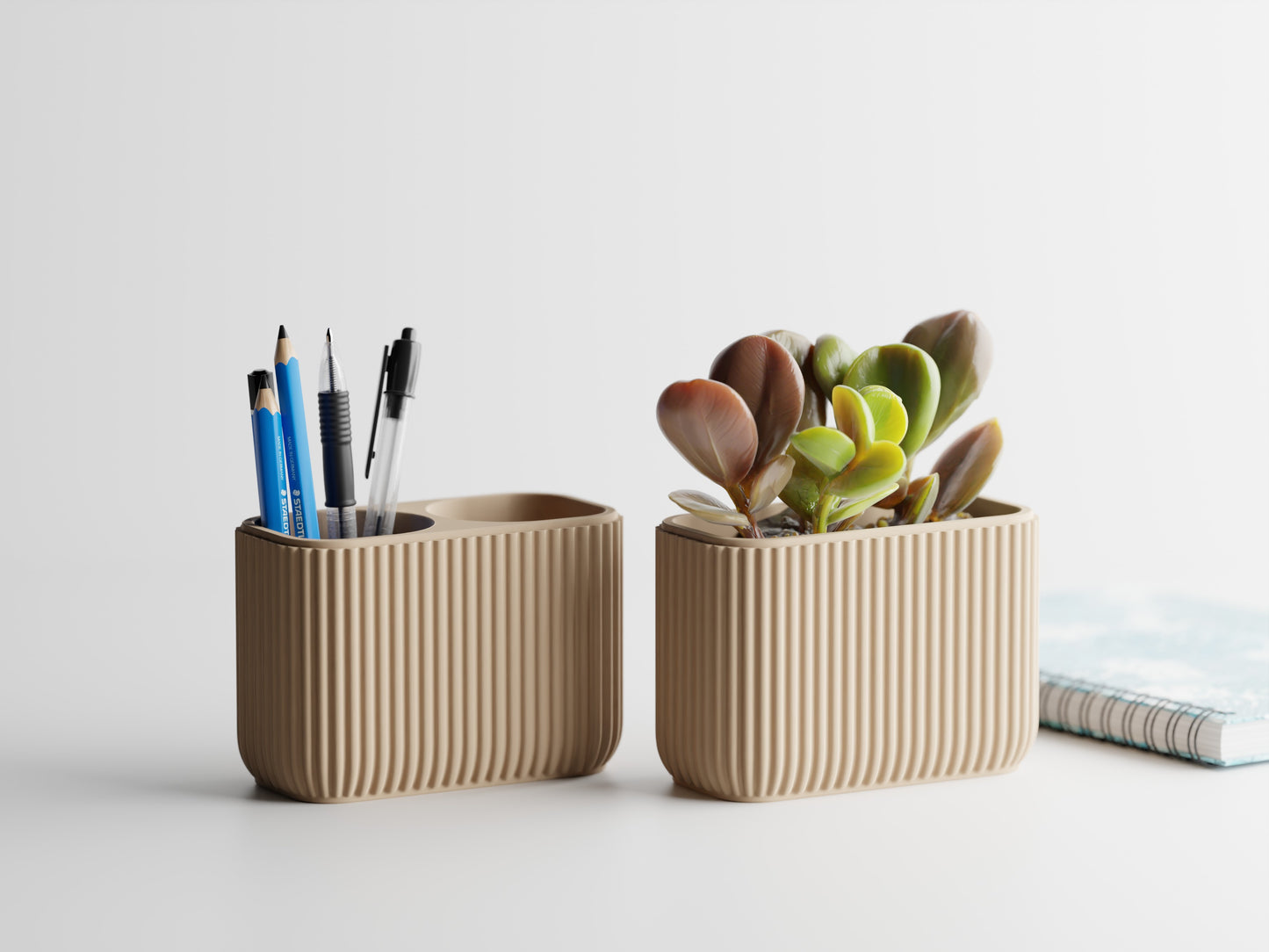 Elevate Your Desk: Elara Minimalist 3D Printed Organizer & Planter Set