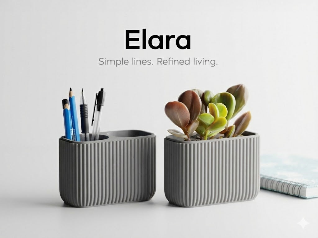 Elevate Your Desk: Elara Minimalist 3D Printed Organizer & Planter Set