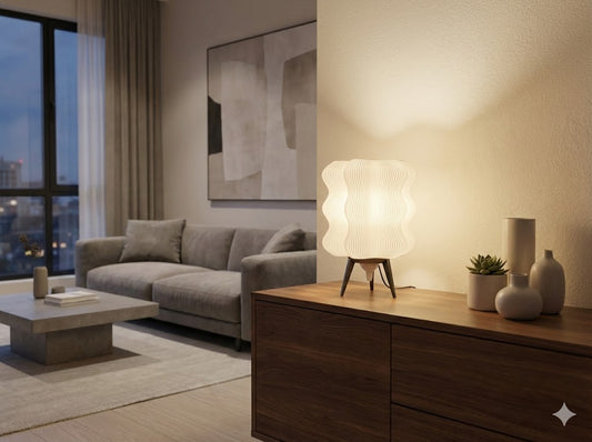 The Lumina Cloud | Modern Wavy Tripod Lamp | 3D Printed Ribbed Light | Smart Home Ready (Hue/Govee) | LED Bulb Included
