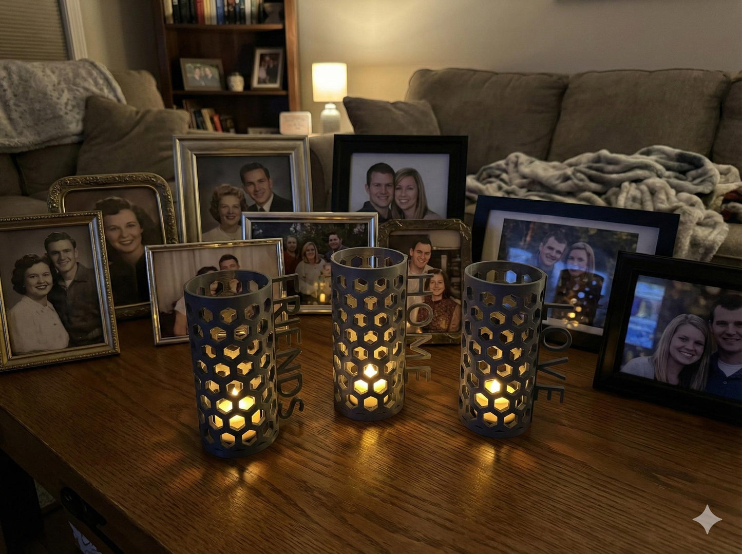 Hexagonal Tea Light Holder: Modern Home Decor with Inspiring Words