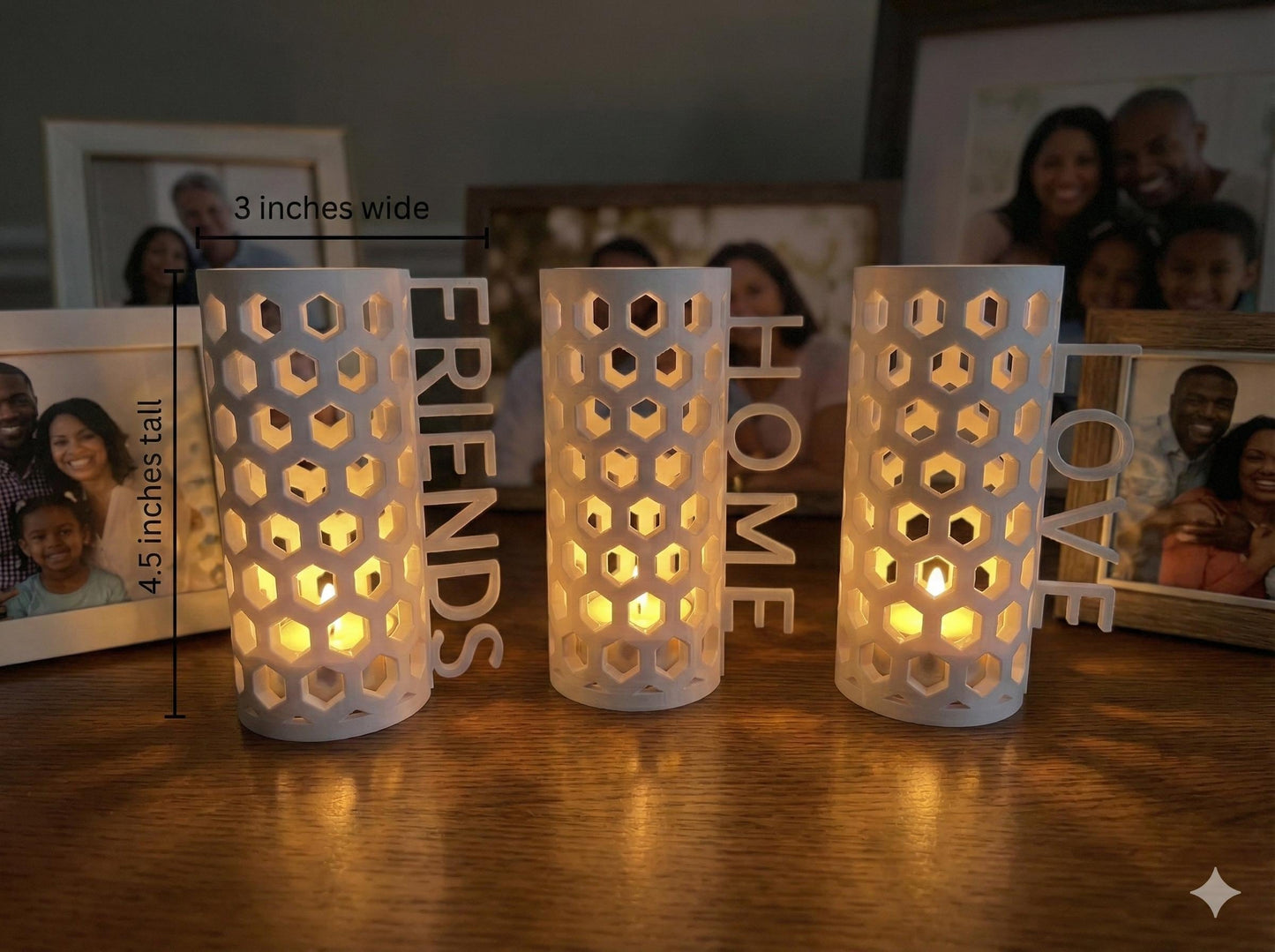 Hexagonal Tea Light Holder: Modern Home Decor with Inspiring Words