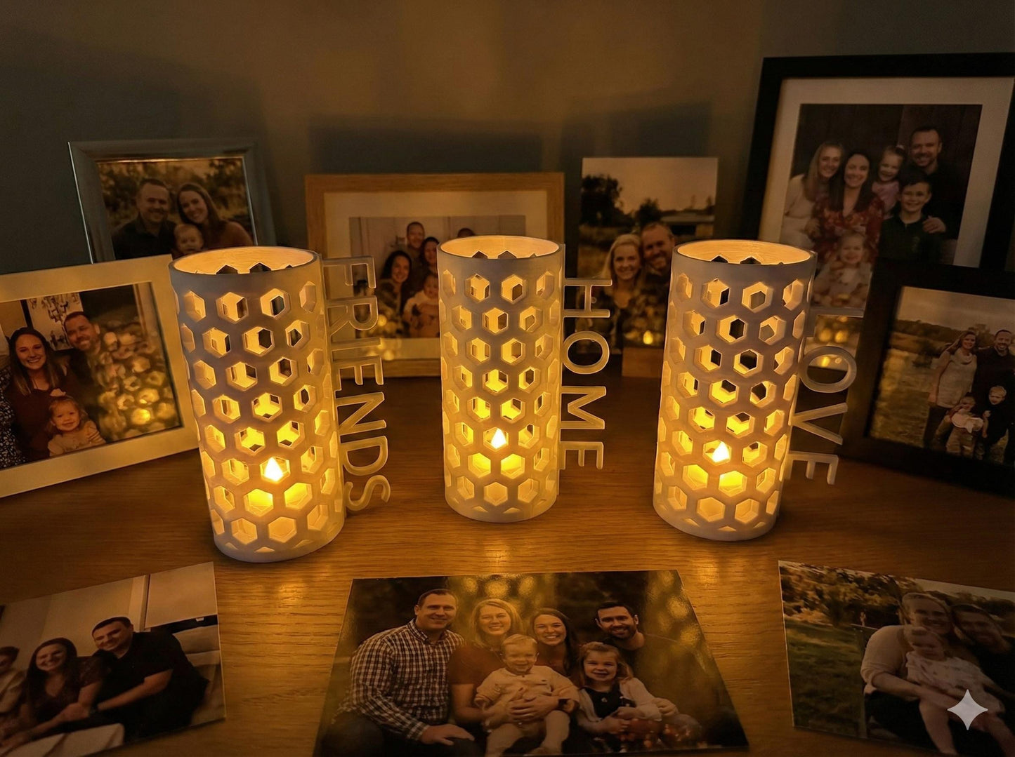 Hexagonal Tea Light Holder: Modern Home Decor with Inspiring Words