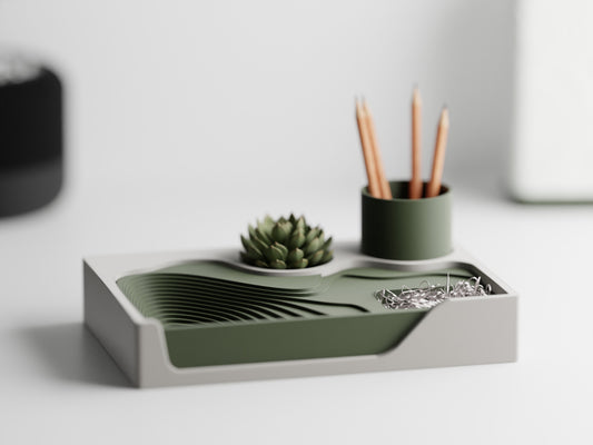 Topographic Desk Organizer | 3D Printed Landscape Tray with Planter & Pen Cup | Modern Sage Green Office Decor | Modular Desk Tidy | Architect Gift