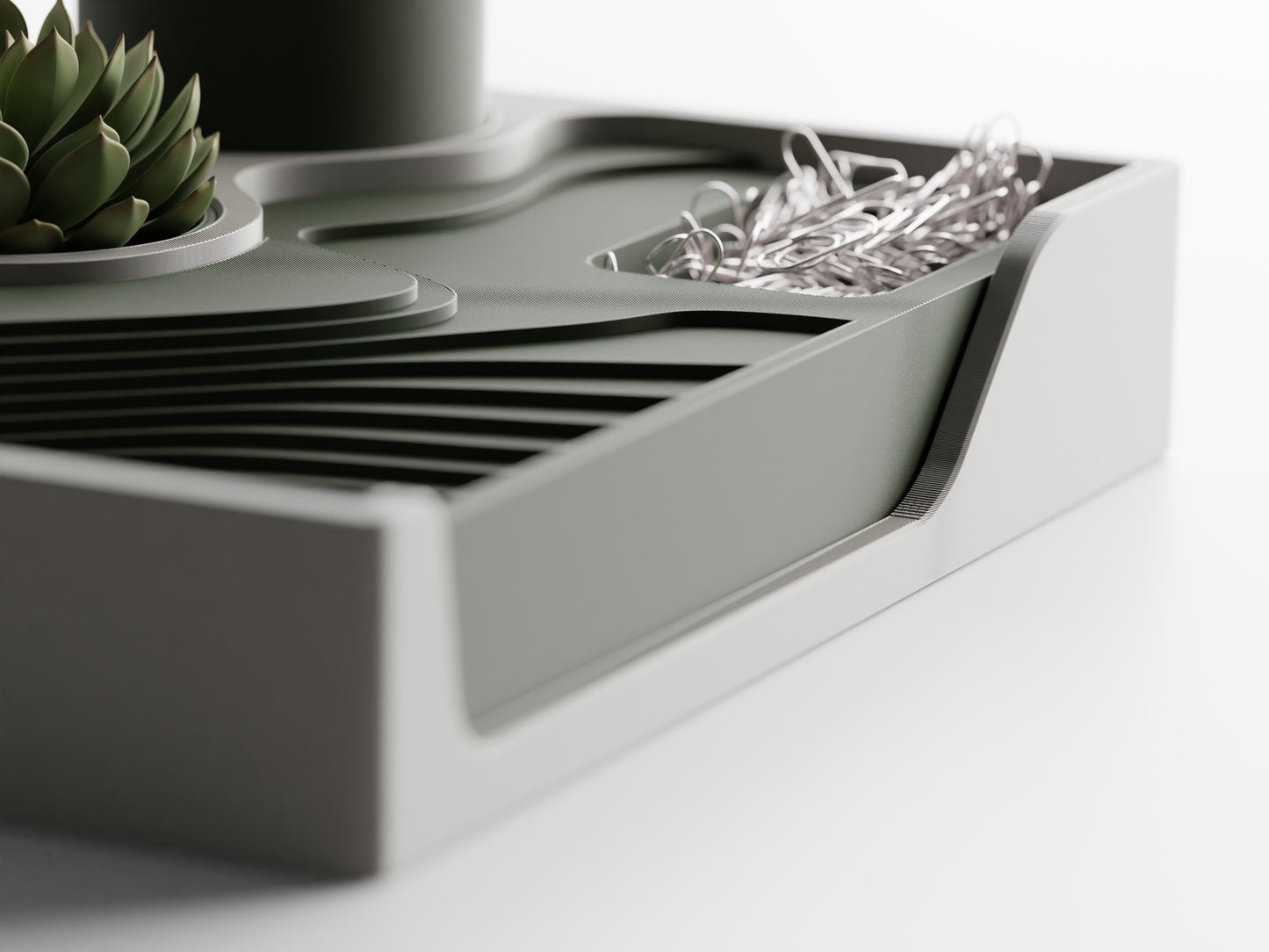 Topographic Desk Organizer | 3D Printed Landscape Tray with Planter & Pen Cup | Modern Sage Green Office Decor | Modular Desk Tidy | Architect Gift